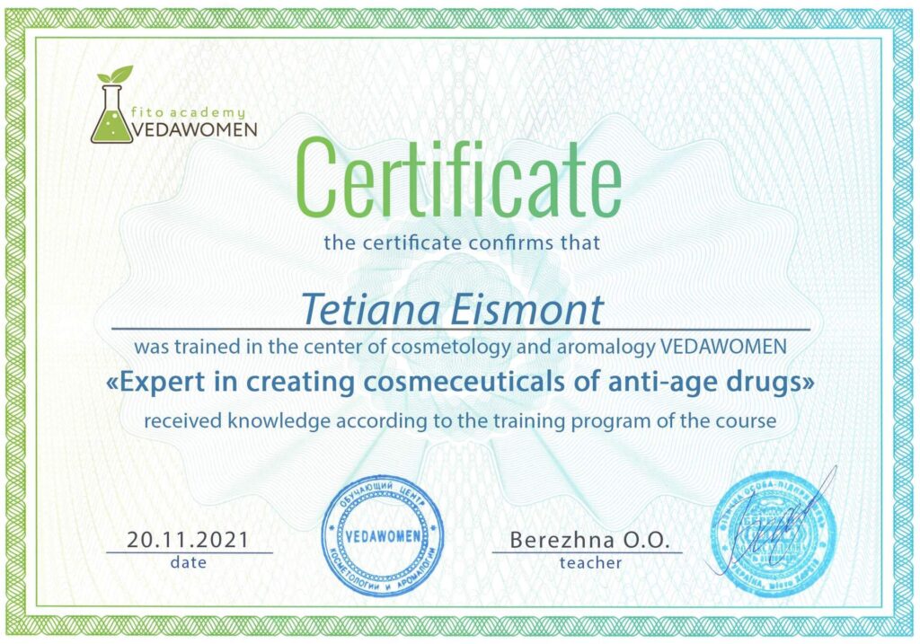 Certificate in Formulating Cosmeceuticals of Anti-Age Products