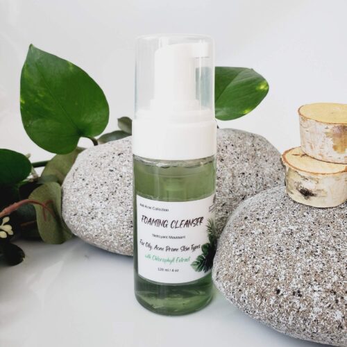 clear foaming bottle with green liquid