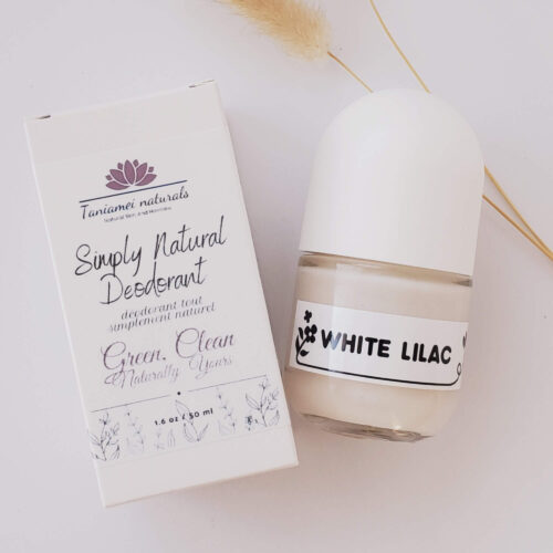 glass container with gel deodorant and paper box