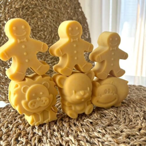 yellow soap bars in animal shapes